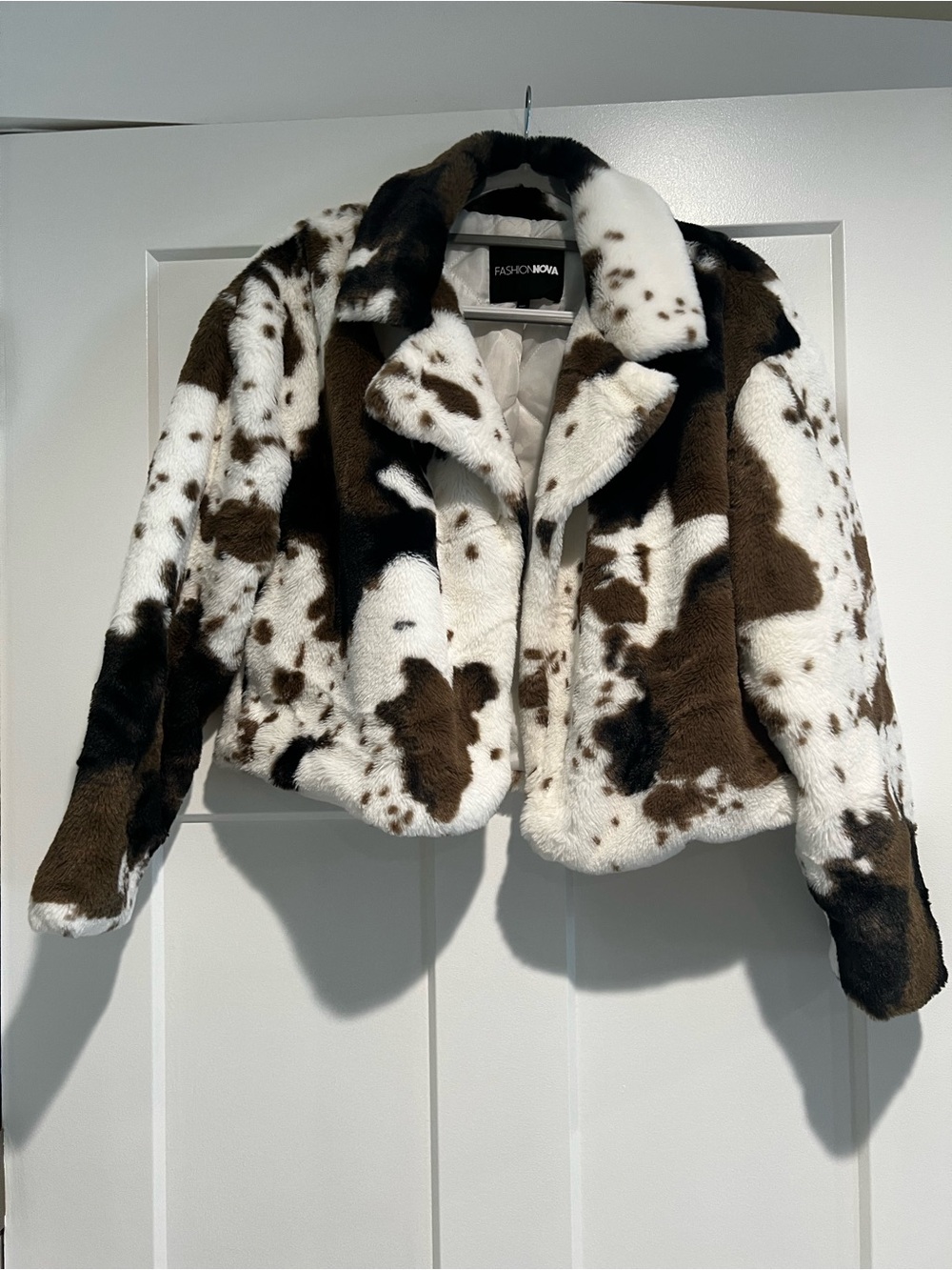 Fashion Nova Faux Fur Cow-Print Jacket